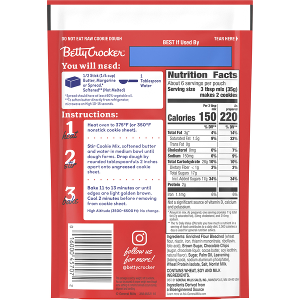 Mezcla para Galletas de Chocolate Chip en Tamaño Snack de Betty Crocker