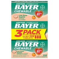 Bayer 3 Pack Comprimés à Mâcher - Saveur Orange, 81 mg