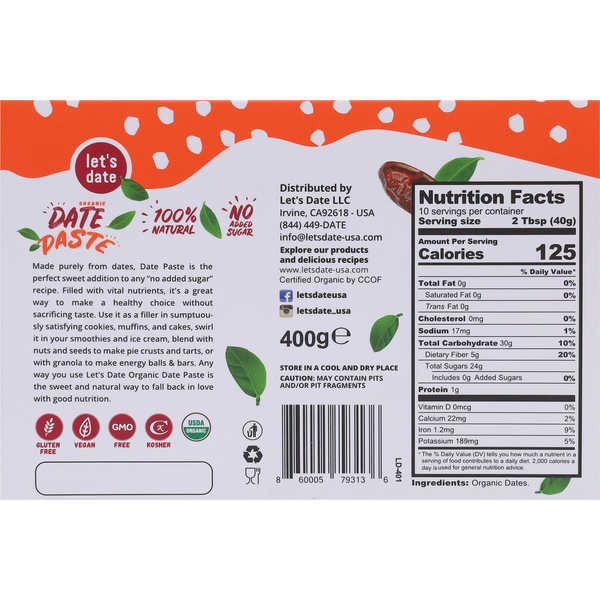 Pâte de dattes biologique Let's Date - Qualité premium