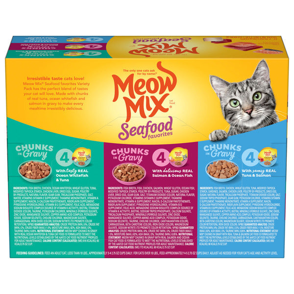 Meow Mix Variété de Paquet de Nourriture pour Chats aux Fruits de Mer en Morceaux dans une Sauce