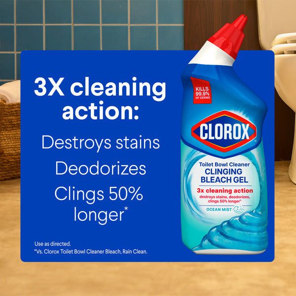 Limpiador de Inodoros Clorox, Gel de Blanqueador Adherente, Brisa Oceánica