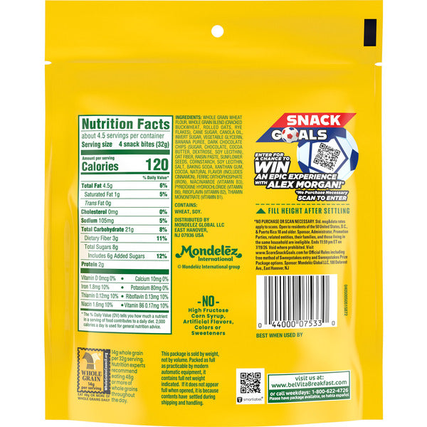 Barras de plátano, chocolate oscuro y semillas de girasol BELVITA - 5 oz