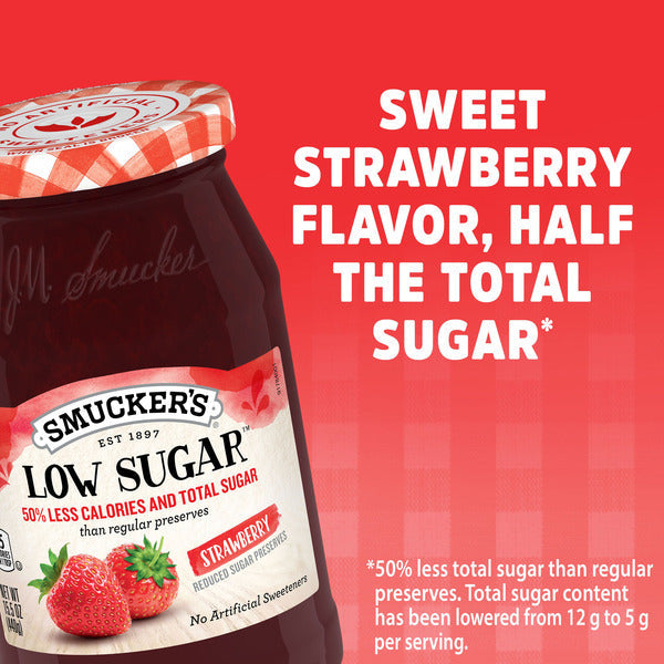 Smucker's Low Sugar Strawberry Preserves, 15.5 Ounces