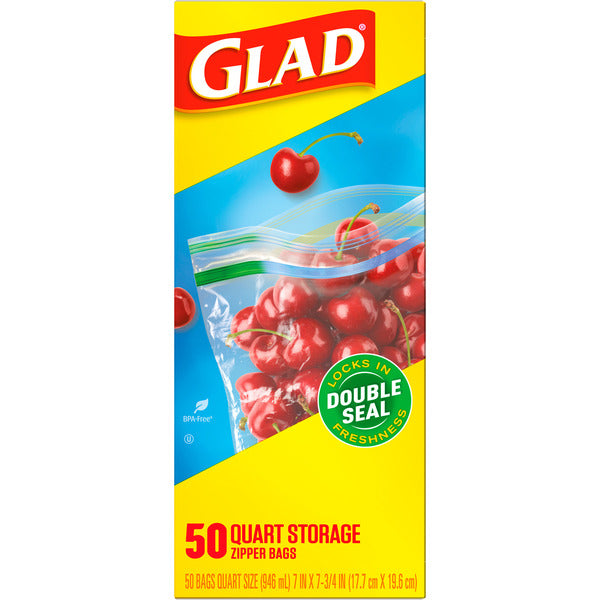 Bolsas de Plástico para Almacenamiento de Alimentos Glad con Cierre, Cuart