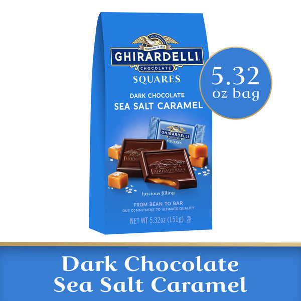 Carrés de caramel au sel de mer en chocolat noir Ghirardelli