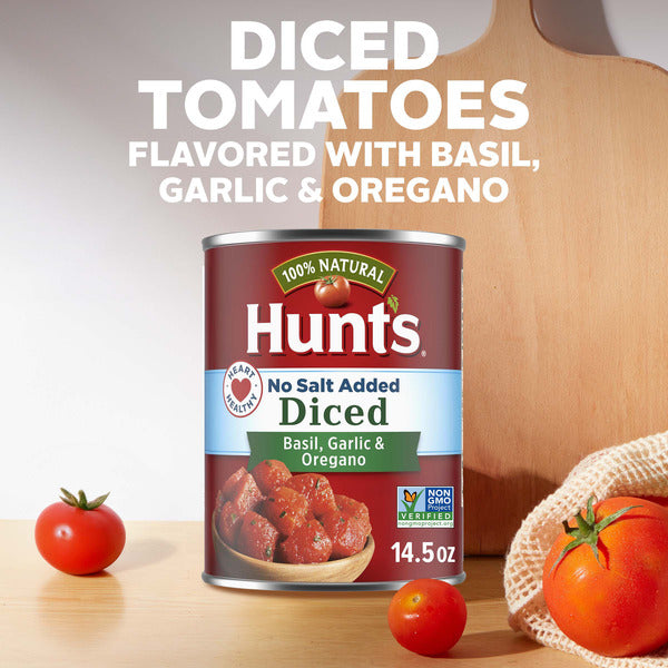 Tomates Diced Sin Sal Añadida de Hunt's con Albahaca, Ajo y Orégano