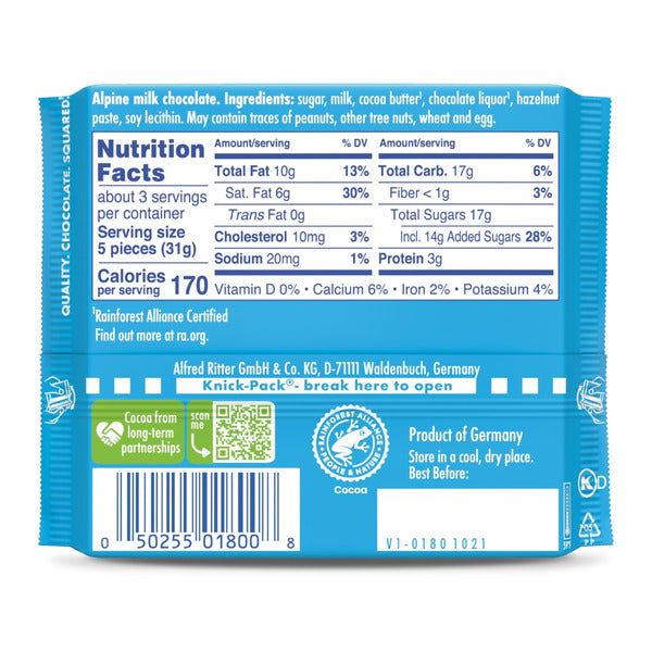 Ritter Sport Alpine Milk Chocolate