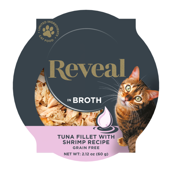Reveal Comida Húmeda Natural para Gatos, Atún con Camarones en Caldo