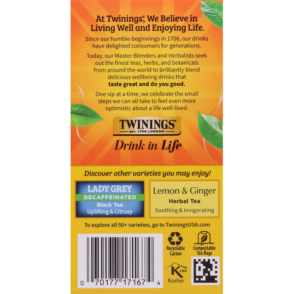 Sachets de thé noir décaféiné Earl Grey de Twinings