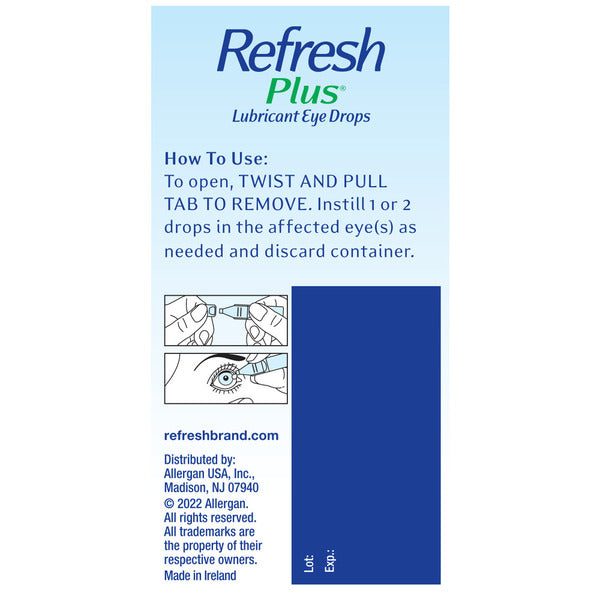 Gouttes oculaires lubrifiantes sans conservateurs Refresh Plus