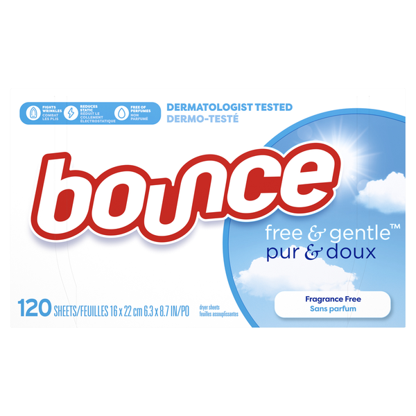 Feuilles de séchage Bounce Free & Gentle sans parfum pour peaux sensibles