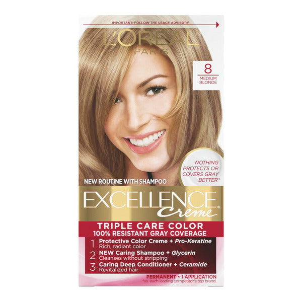 L'Oreal Creme Permanent Triple Care Hair Color, 8 Medium Blonde