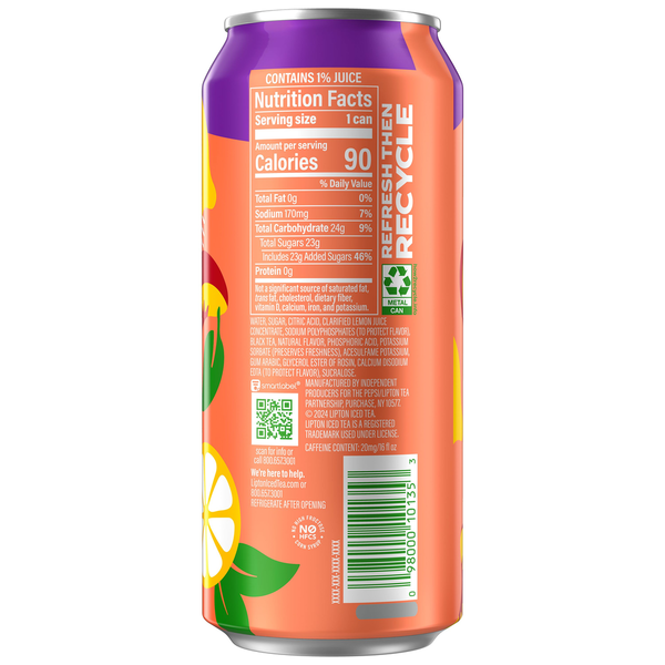 Té helado Lipton de limón con durazno y fruta de la pasión