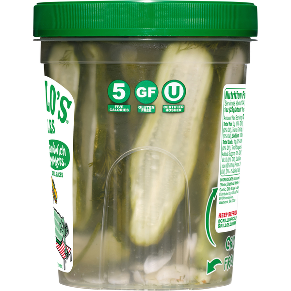 Tranches de concombre au vinaigre Grillo's Pickles pour sandwichs
