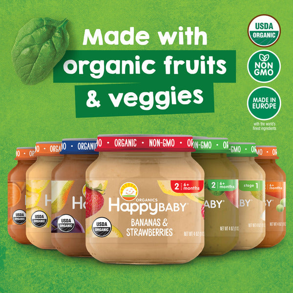 Happy Baby Organics Clearly Crafted Stage 2 Bananas & Strawberries 4 oz Jar