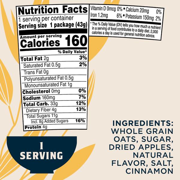 Avena Instantánea Quaker, Manzanas y Canela