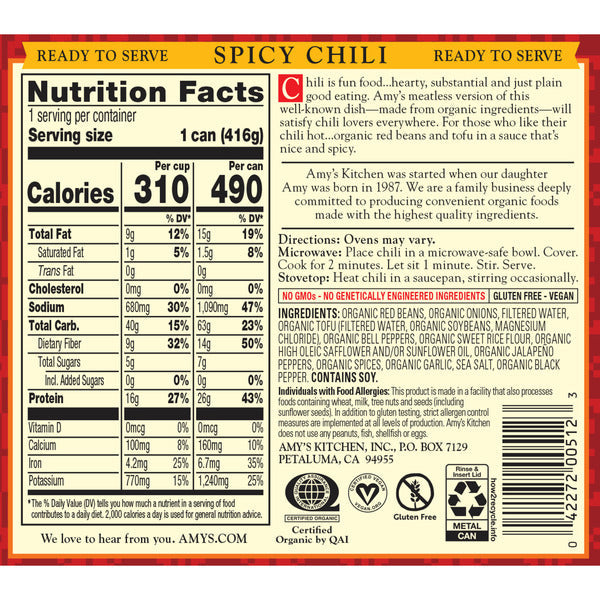 Amy's Kitchen Spicy Chili