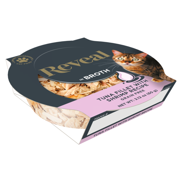 Reveal Comida Húmeda Natural para Gatos, Atún con Camarones en Caldo