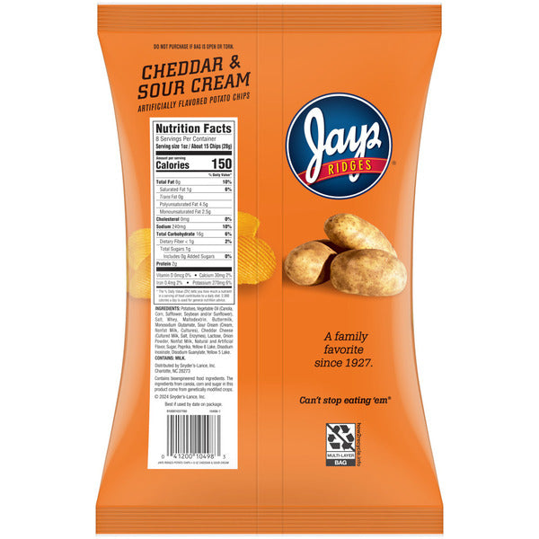 Chips de pomme de terre au fromage cheddar et à la crème aigre Jays Ridges