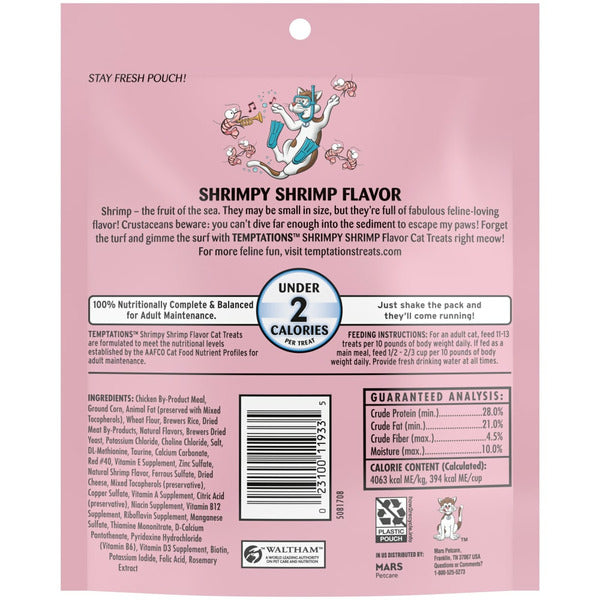 TEMPTATIONS Friandises Classiques Croquantes et Moelleuses pour Chats - Saveur Crevette