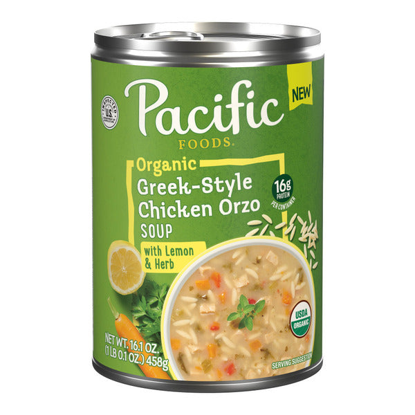 Sopa de Orzo con Pollo Estilo Griego Orgánica de Pacific Foods