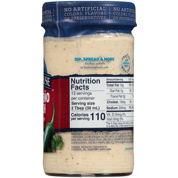 Vinaigrette et trempette Ranch Jalapeño Litehouse