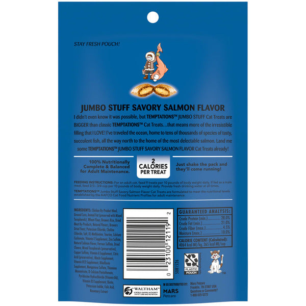 TEMPTATIONS Jumbo Stuff Crunchy Cat Treats - Saveur de Saumon Savoureux