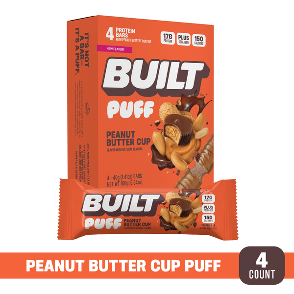 Barra de Snack de Proteína BUILT Puff - Sabor a Taza de Mantequilla de Maní (4 Conteos)