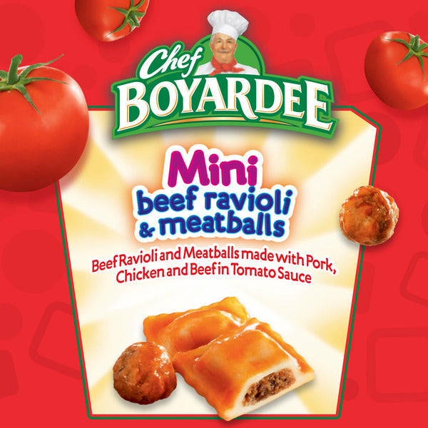 Raviolis mini de boeuf et boulettes de viande Chef Boyardee dans une sauce tomate