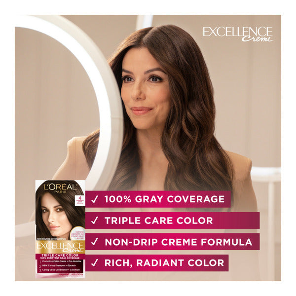 Color de Cabello Permanente L'Oreal Creme Triple Cuidado, 3 Negro Natural