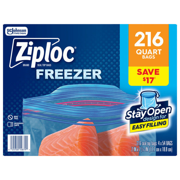 Ziploc Quart Freezer Storage Bags - Stay Open Design