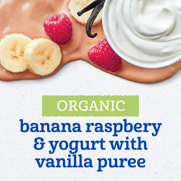 Puré de Yogur Orgánico de Plátano y Frambuesa Gerber en Bolsa