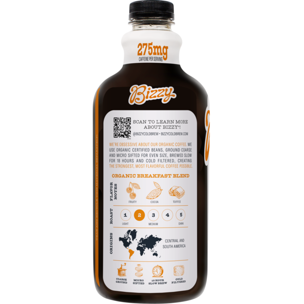Bizzy Cold Brew Organic Coffee, Breakfast Blend, Unsweetened