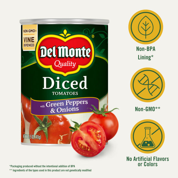 Tomates en dés Del Monte avec poivrons verts et oignons