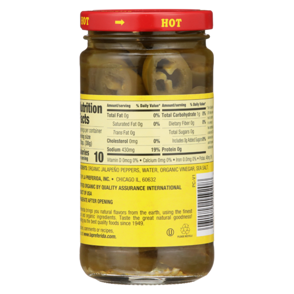 Tranches de Jalapeño Nacho Bio La Preferida, Épicées