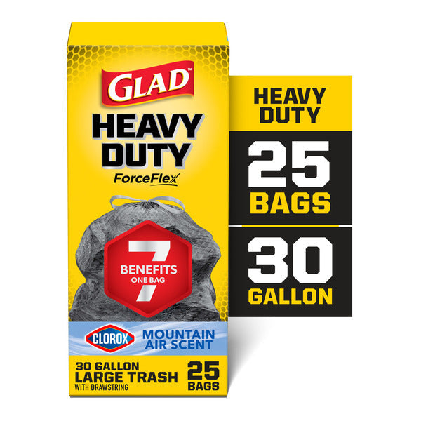 Glad ForceFlex Heavy Duty Trash Bags with Clorox, 30 Gallon