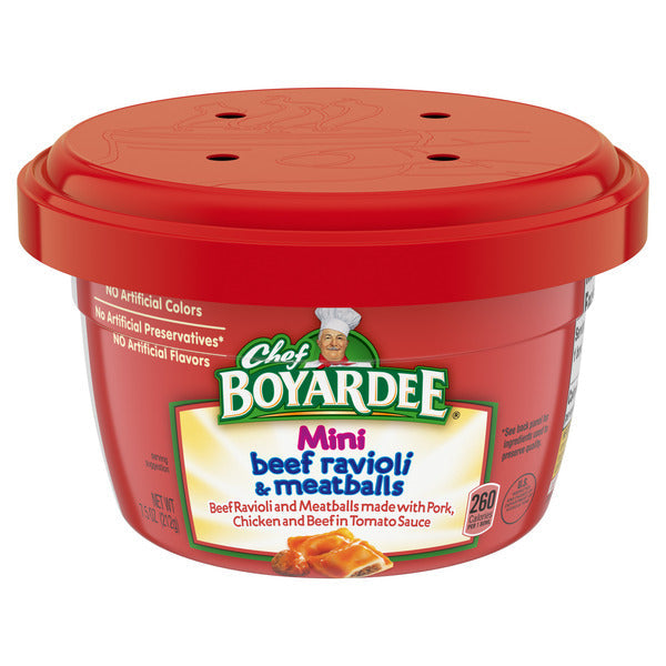 Raviolis mini de boeuf et boulettes de viande Chef Boyardee dans une sauce tomate