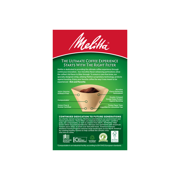 Filtros de café Melitta #2 en cono de papel marrón natural