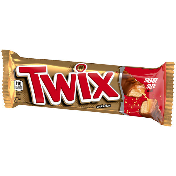 Barre de chocolat au lait TWIX avec caramel et biscuit - Taille à partager