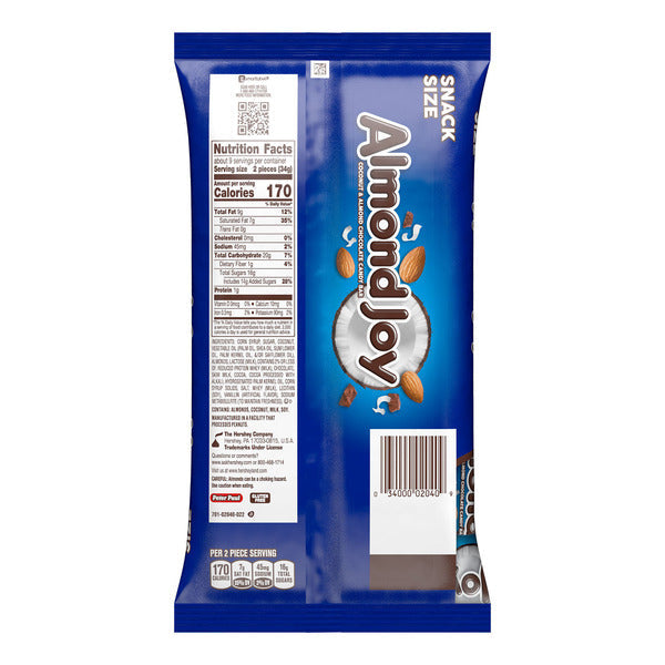 ALMOND JOY Chocolate de Coco y Almendra Tamaño Snack, 11.3 oz