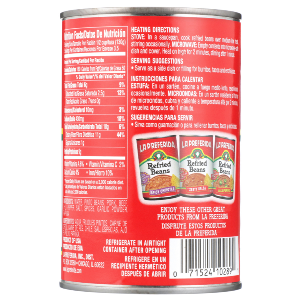 Frijoles Refritos La Preferida con Chorizo