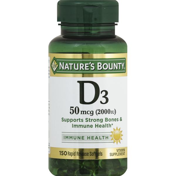 Nature's Bounty Vitamine D3, 50 mcg, Gélules à Libération Rapide