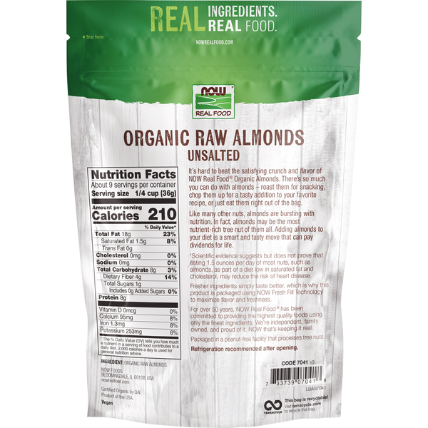 NOW Real Food Organic Raw Unsalted Almonds