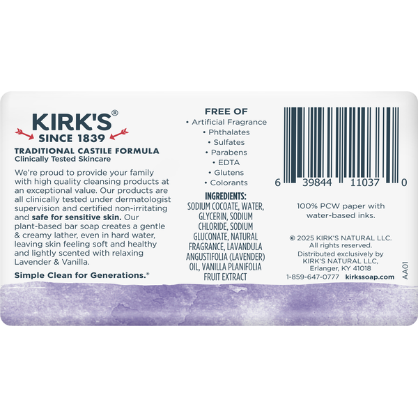 Kirk's Castile Soap, Lavender & Vanilla