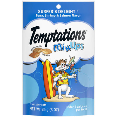 TEMPTATIONS MixUps Golosinas Crujientes y Suaves para Gatos - Sabor Delicia de Surfistas