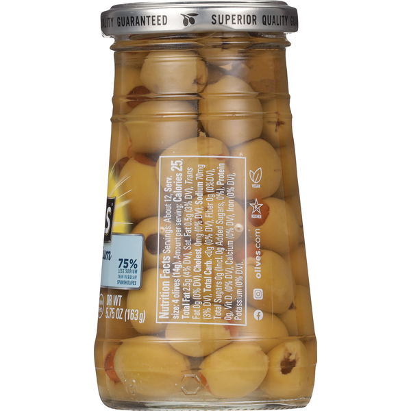 Aceitunas Manzanilla Rellenas de Pimiento con Bajo Contenido de Sodio Pearls