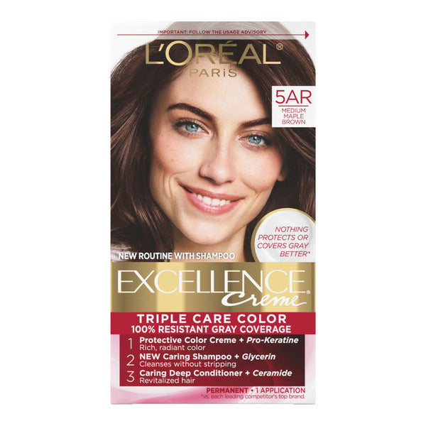 L'Oreal Creme Permanent Triple Care Hair Color, 5AR Medium Maple Brown