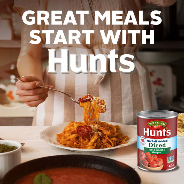 Tomates Diced Sin Sal Añadida de Hunt's con Albahaca, Ajo y Orégano