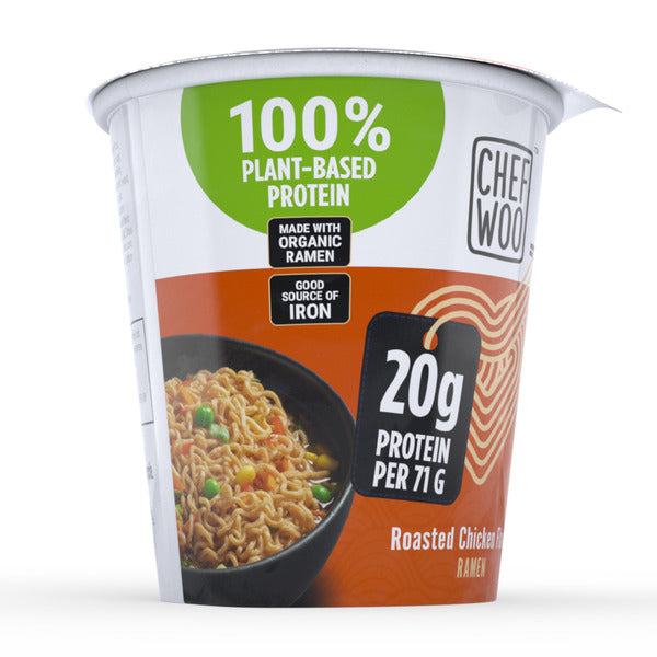 Taza de fideos ramen de pollo asado Chef Woo - 20g de proteína