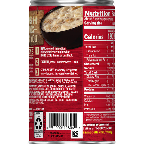 Soupe de pommes de terre au cheddar et morceaux de bacon de Campbell's